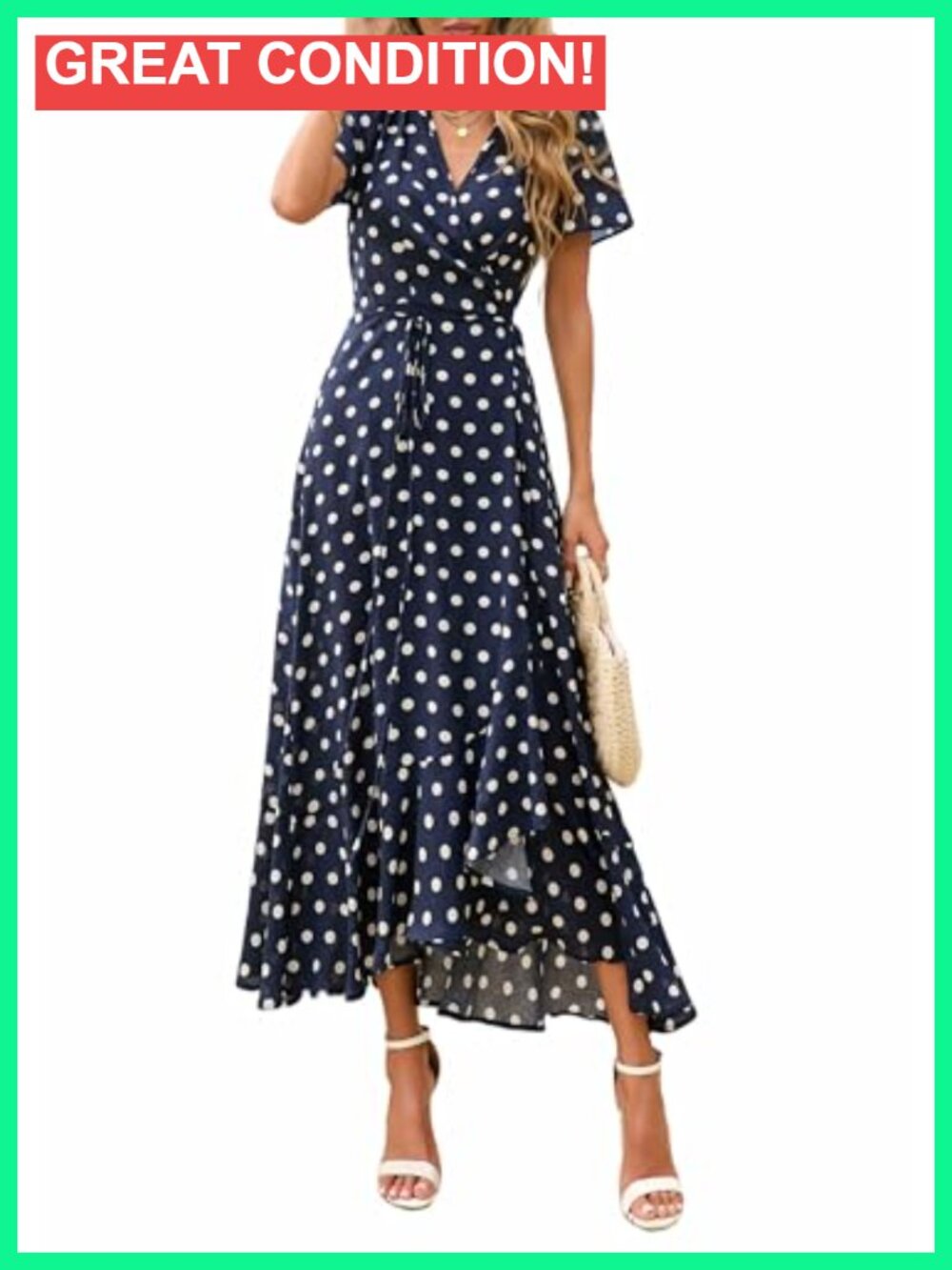 Boho Floral Maxi Dress - Short Sleeve Wrap V Neck Long Flowy Beach Vacation